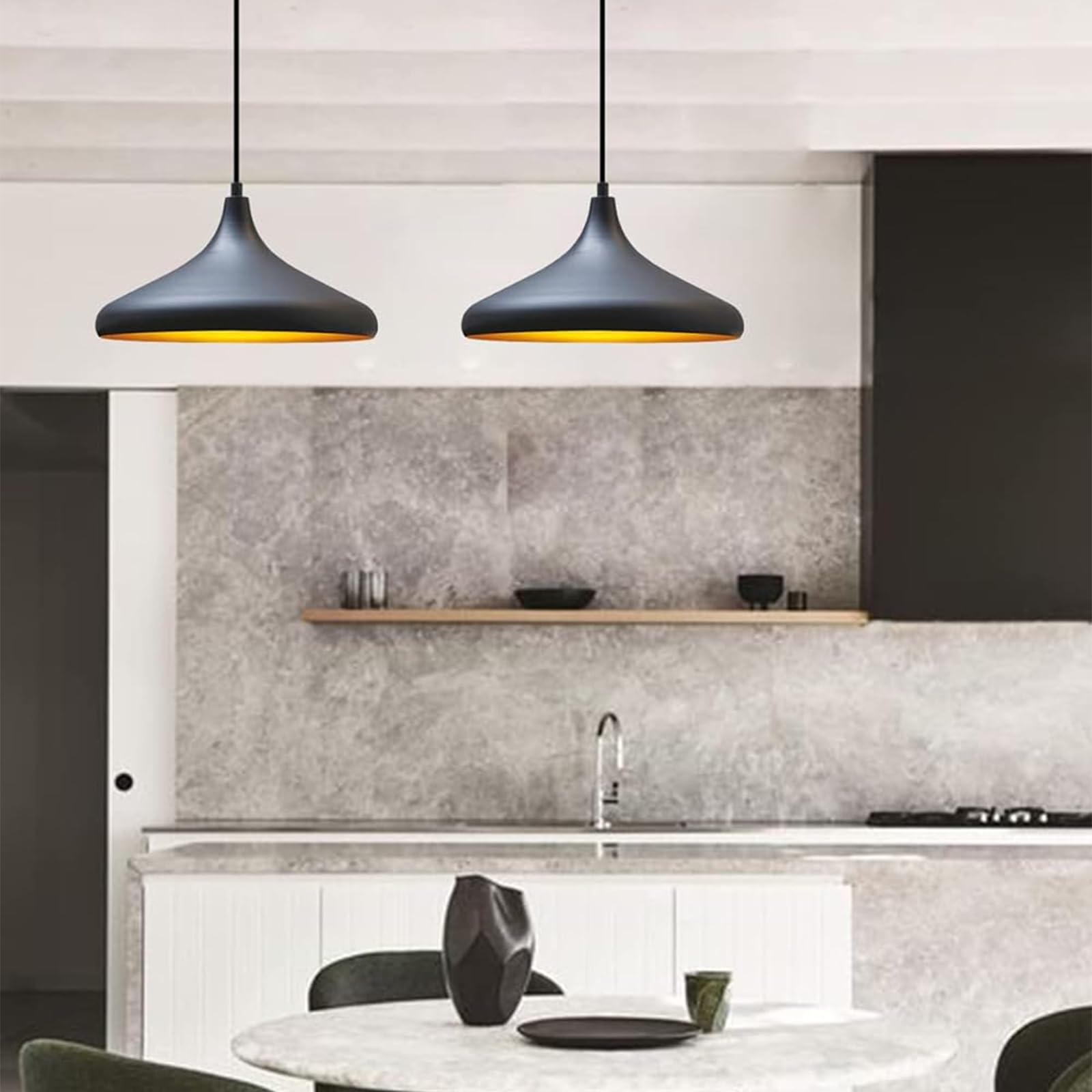 bamyum Champion Suspension Luminaire Vintage, Lustre Salon de 35 cm, Lustre Cuisine en Métal, Lampe E27 Vintage pour Chambre, Suspension Luminaire Cuisine, Suspension de Salle à Manger, Couloir, Noir