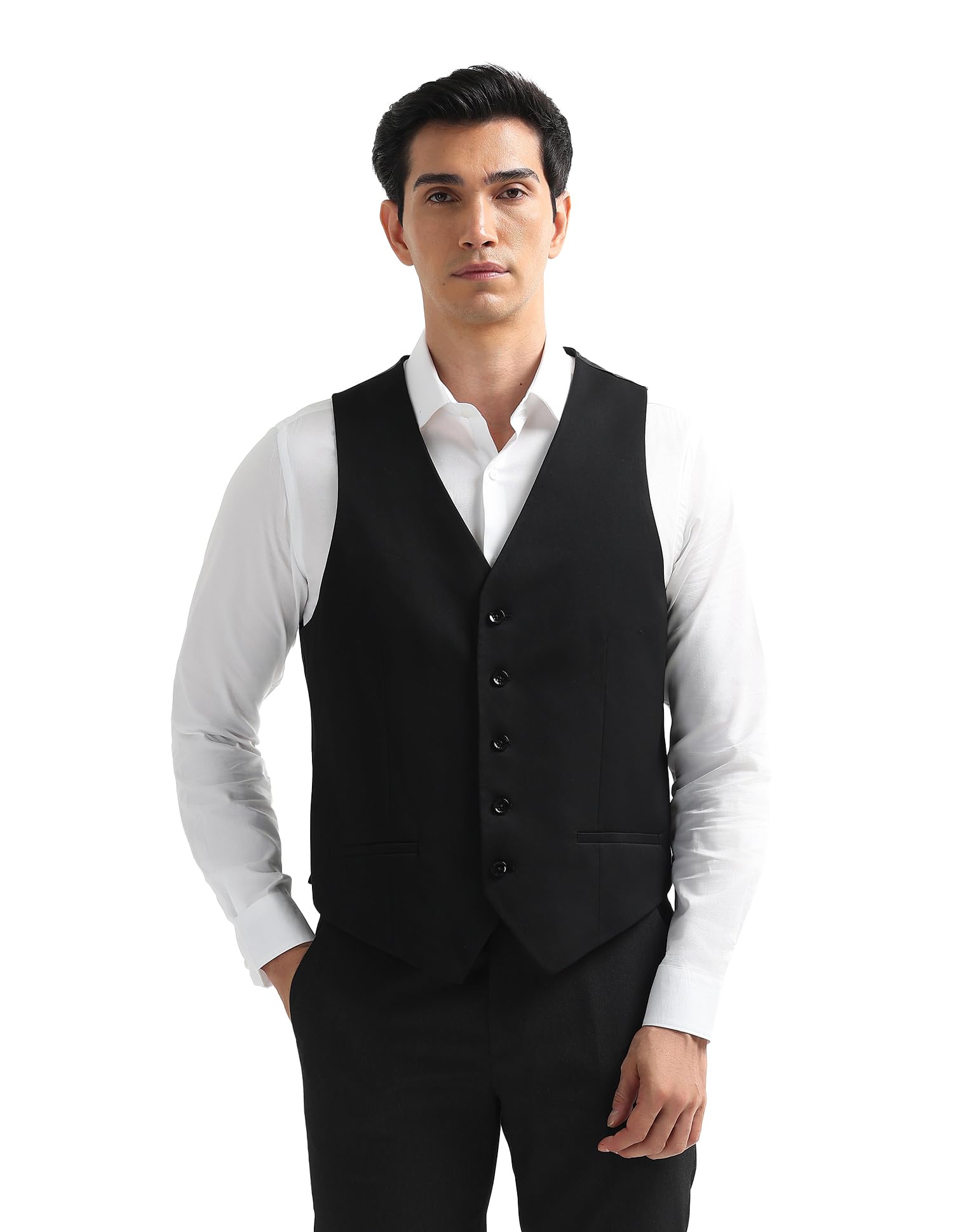 men's solid tailored fit waistcoat-image-17