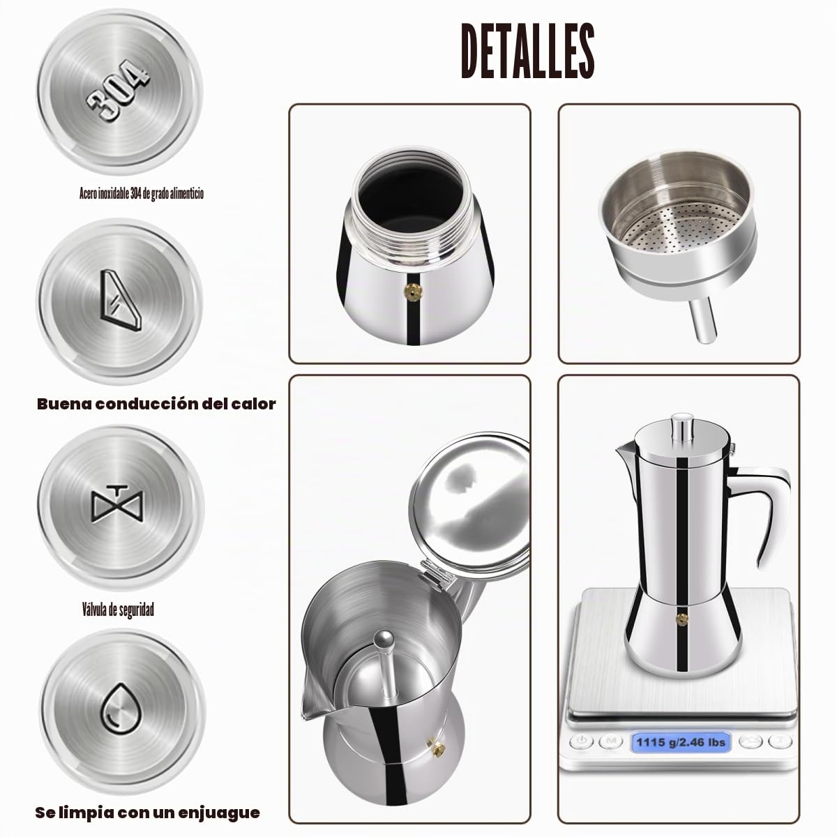 12 Taza Espesada 304 Acero Inoxidable Moka Pot Stovetop Espresso Maker Cafeteras Cafeteras Italianas Capaz Mocha Cafetera Greca Para Casa y Camping 600ml 20oz