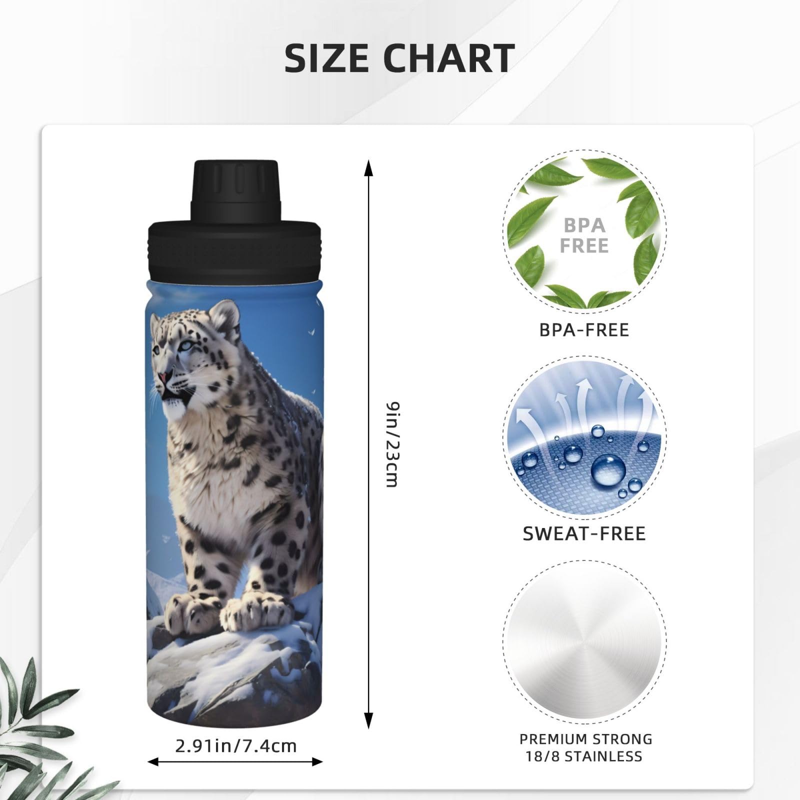 Botella De Agua Aislada Con Patrón De Leopardo De 18 Onzas, Ideal Para Trabajo, Gimnasio, Deportes, Viajes