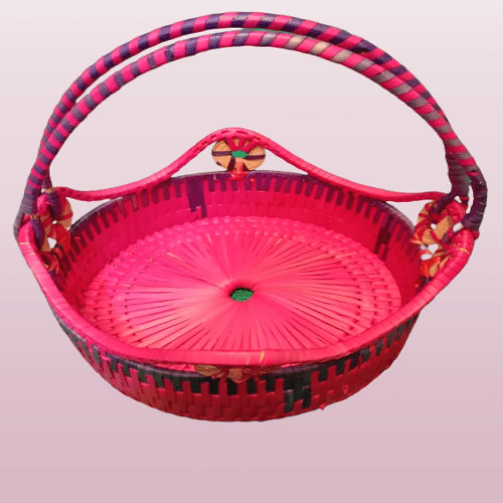 GI HERITAGE Chettinad Hand Woven Palm Leaf Pooja/Flower Basket for Home and Decor | Decorative Accent for Home, Living Room & Gifting-image-22