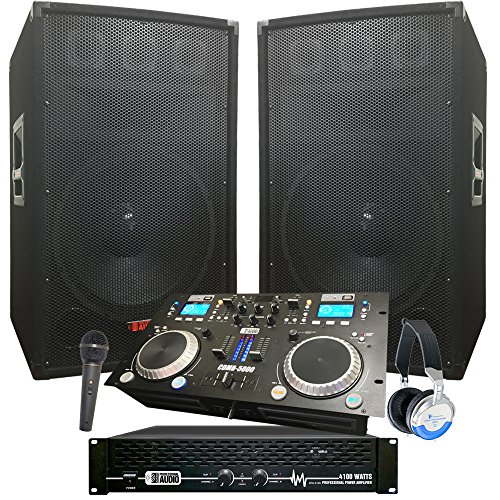 Rock The House DJ System - 4100 WATT DJ System - Connect your Laptop, iPod, USB, MP3\'s or Cd\'s! 15\" Speakers, Amp, Mixer/Cd Player, Mic, Headphones.