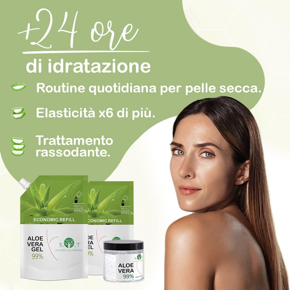 Aloe Vera Gel Puro, 100% Bio, Dopo Sole, After Sun, Corpo, Viso, Mani, Capelli, Naturale, Acne, Aloe Vera Puro, Biologico, Depilazione, Eco gel, Dopobarba, 1000 ml