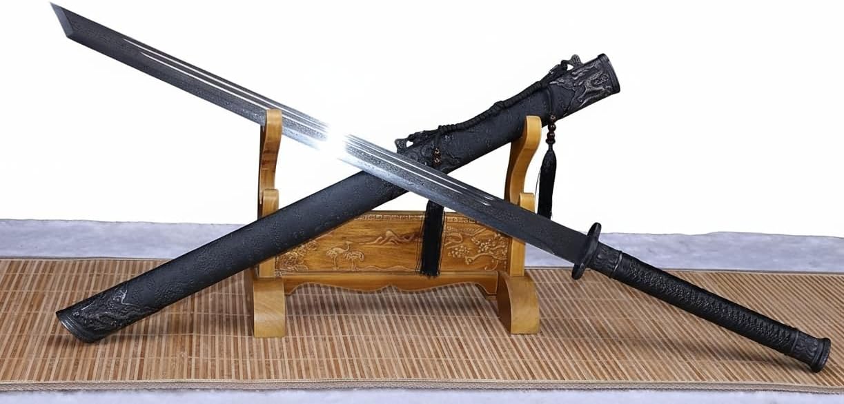 Broadsword,Black Gold dao Sword Real,Forged Damascus Blade,Alloy Fittings,Full Tang,Kung fu