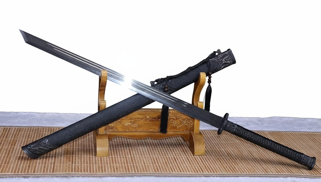 Broadsword,Black Gold dao Sword Real,Forged Damascus Blade,Alloy Fittings,Full Tang,Kung fu