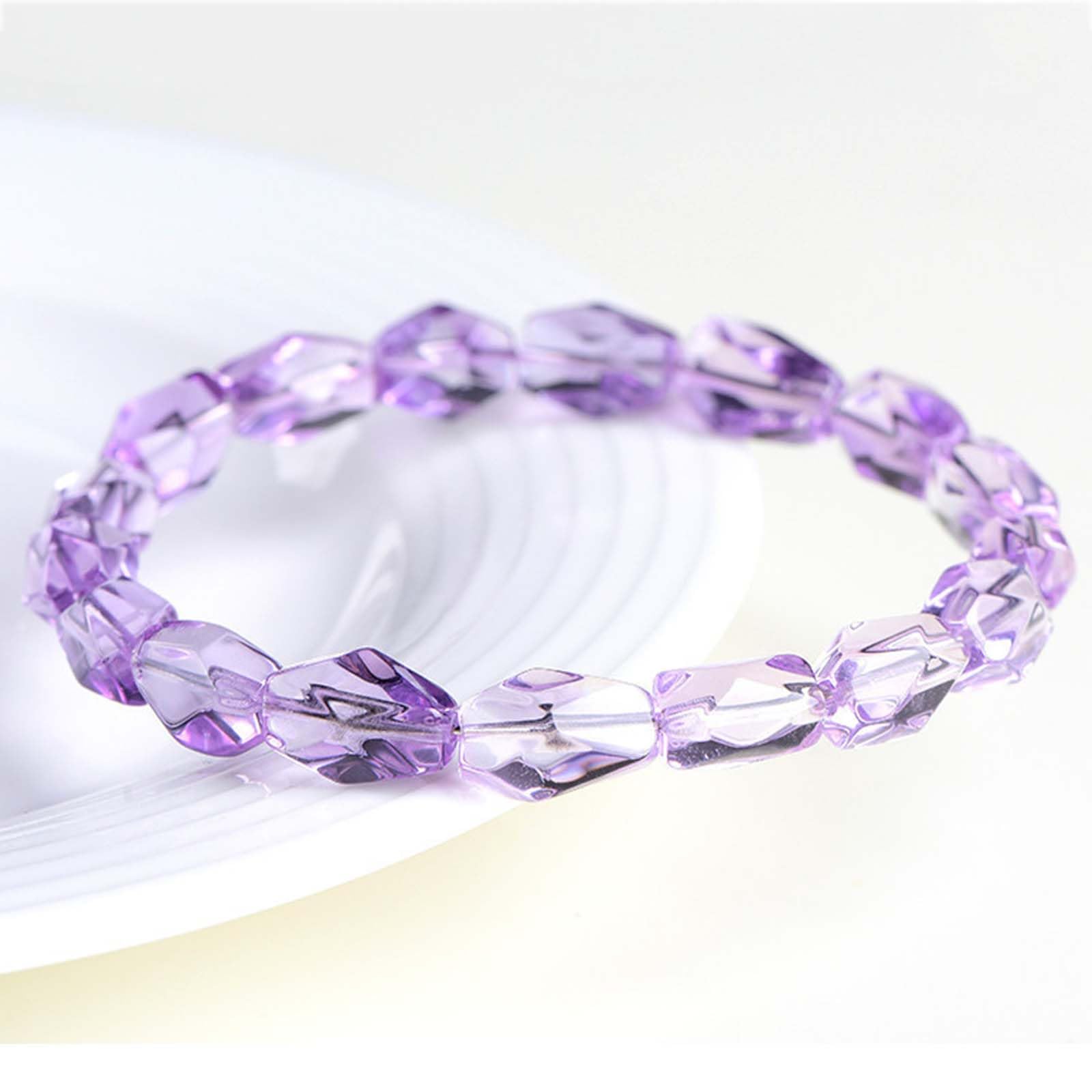 Pulsera de Cuentas en Forma de Barril de Amatista Talla facetada