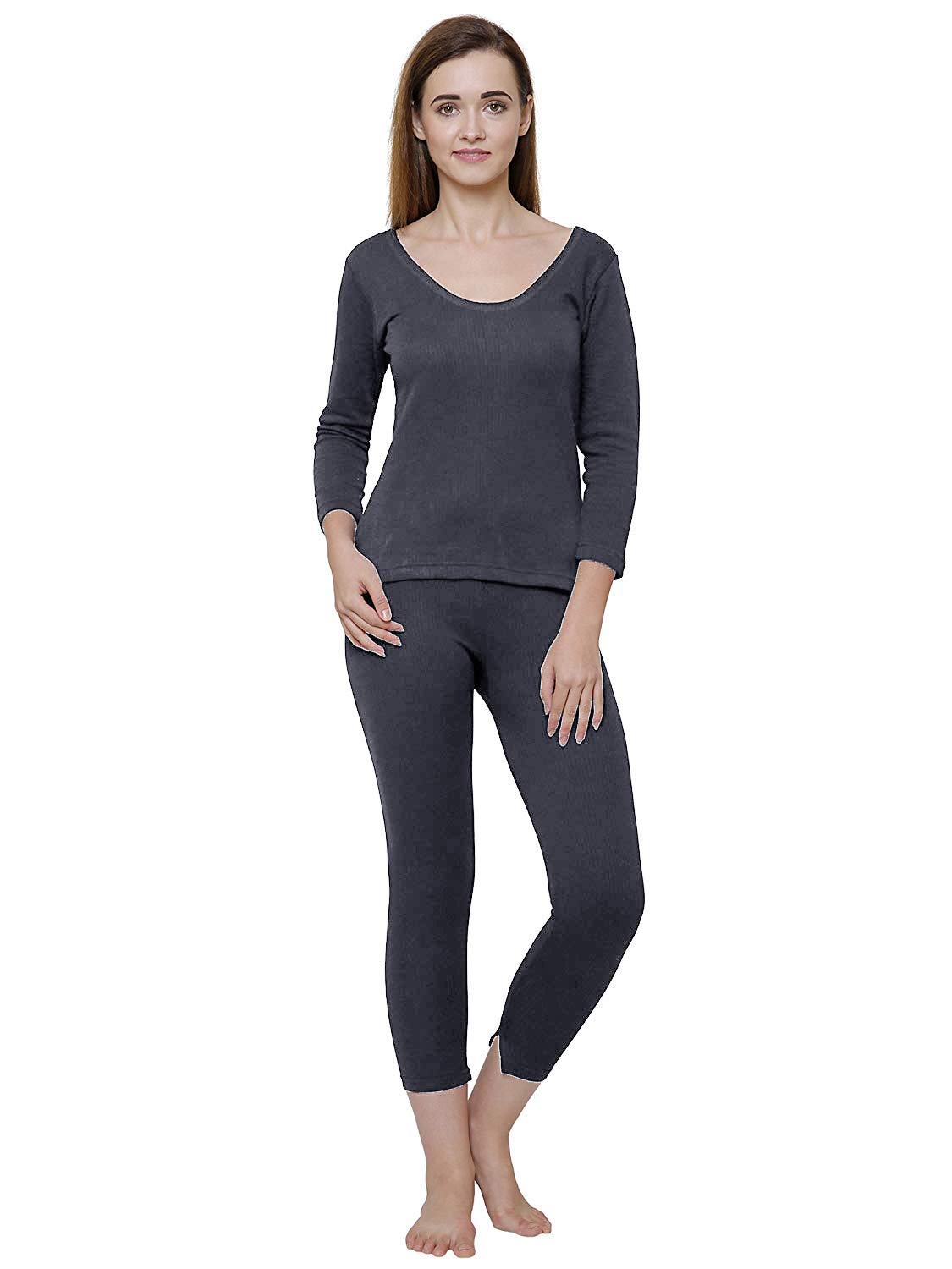 Women Charcoal Round Neck Full Sleeves Upper/Top and Lower/Trouser/Bottom Thermal Set - Pack of 1-image-20