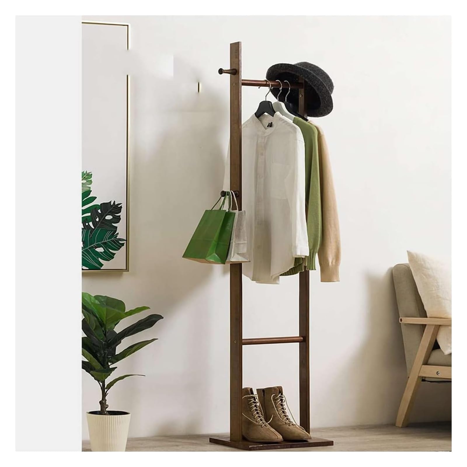 CGJseFH coat stand, Simple Bamboo Coat Rack 2 Layer Storage Shelves Hooks Hat Standing Shelf Display Holder Home Decor Jacket Scarf Clothing Hanger(64.2in)