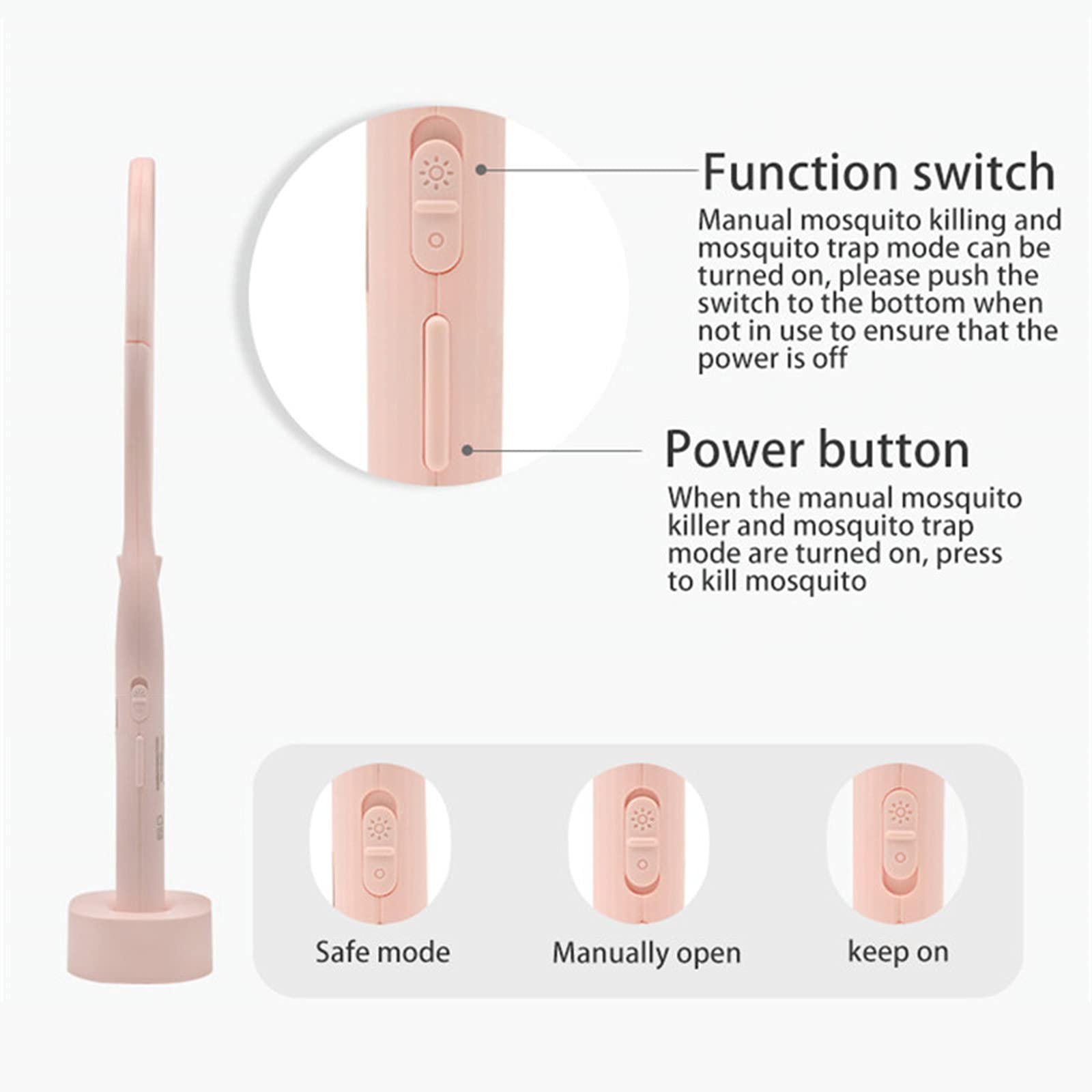 Scacciazanzare Elettrico, Lampada antizanzare ad Angolo Regolabile 3000V con Ricarica USB, Cattura Mosche con Base, Racchetta per zanzare Insetti a Luce Ultravioletta (Bianca)