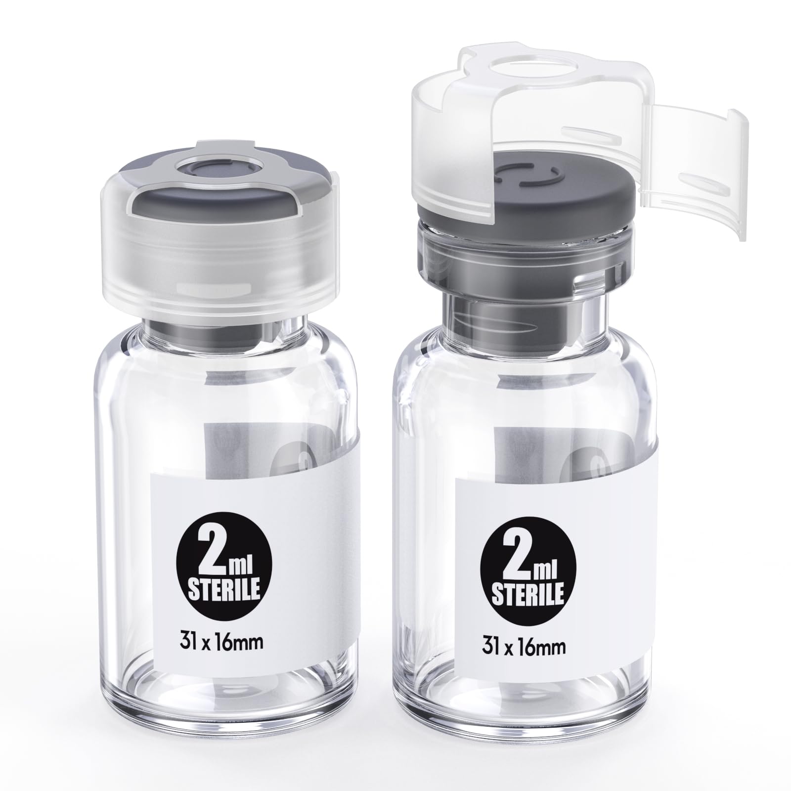 Zhanxubio Clear Sterile Glass Vials With Locking Cap And Butyl Rubber Self Healing Injection Port,Buckle Cover Sample Vials Individually Sterilized Package By (10,2Ml)