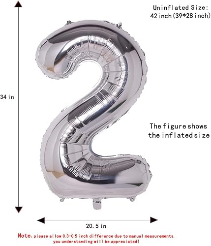 Miniatura 3 de 2 globos plateados, globos de papel aluminio de 40 pulgadas para decoración de fiesta, globos digitales de helio Mylar (número 2 plateado)