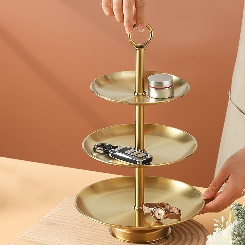 Présentoir de service à 3 étages en acier inoxydable – Plateau rond élégant pour desserts et gâteaux pour mariages, anniversaires et fêtes – Parfait pour les goûters et les divertissements