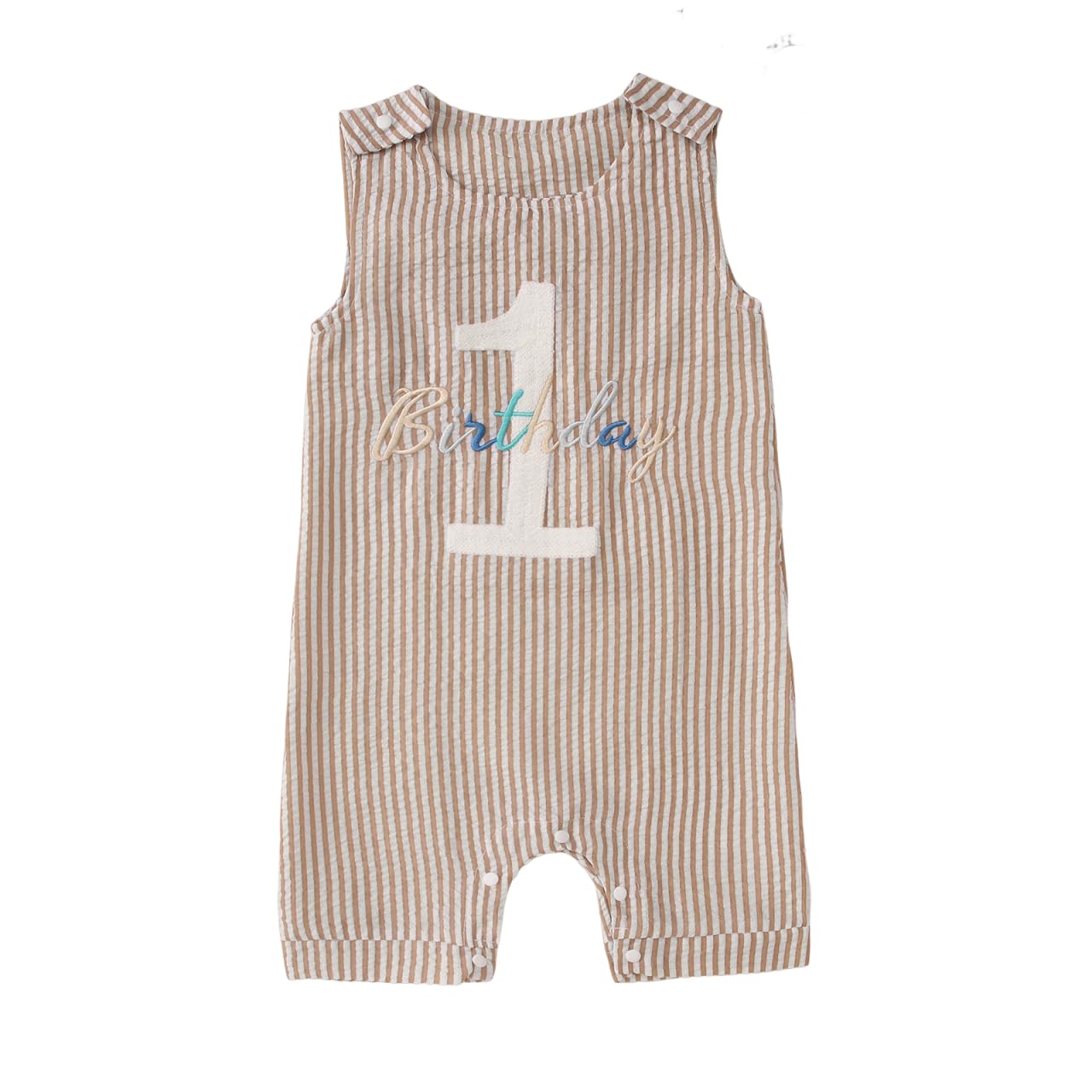 AFUKUIA Baby Boy 1st Birthday Sleeveless Bodysuit Infant Ribbed Romper Cute Embroidery Jumpsuit One Year Old Summer Overalls