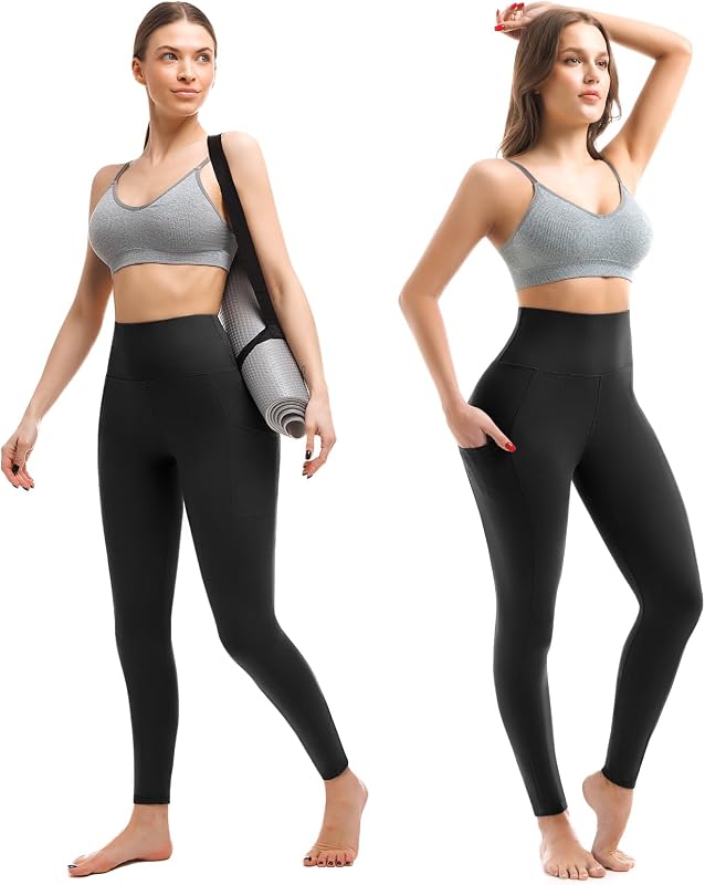Walifrey Leggings with Pockets for Women, High Waisted Buttery Soft Womens Leggings for Gym Yoga Workout (Black SM) image 2