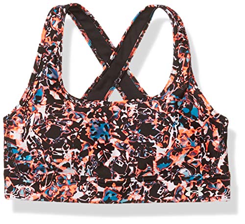 Under Armour Armour Mid Crossback Bra Print Mash Up Sports Bra, Black (002)/Metallic Silver, Small