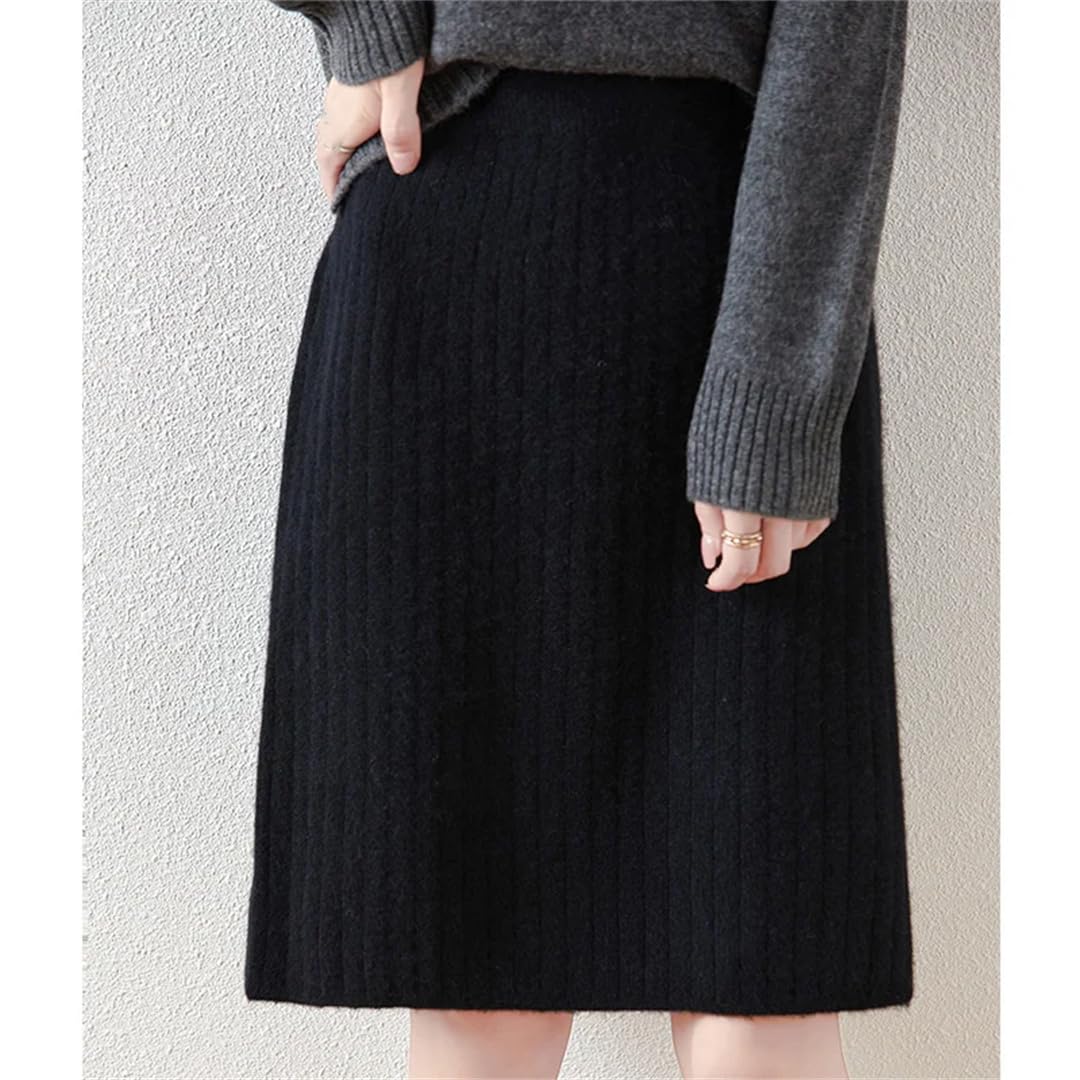 Lmtossey Gonna da donna in lana merino lavorata a maglia con elastico in vita casual