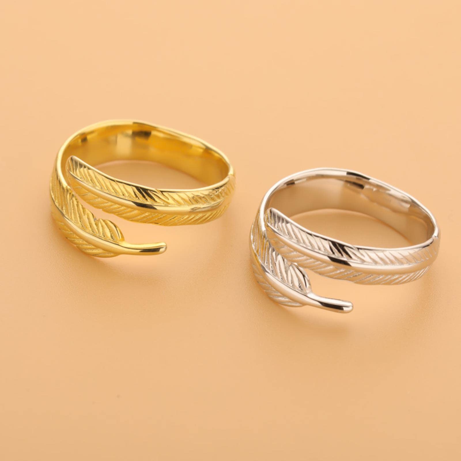 Anillo De Apertura De Pluma De Oro De 18 Quilates A La Moda De Plata De Ley 925 Auténtica para Mujer, Joyería Fina para Fiesta De Boda S925