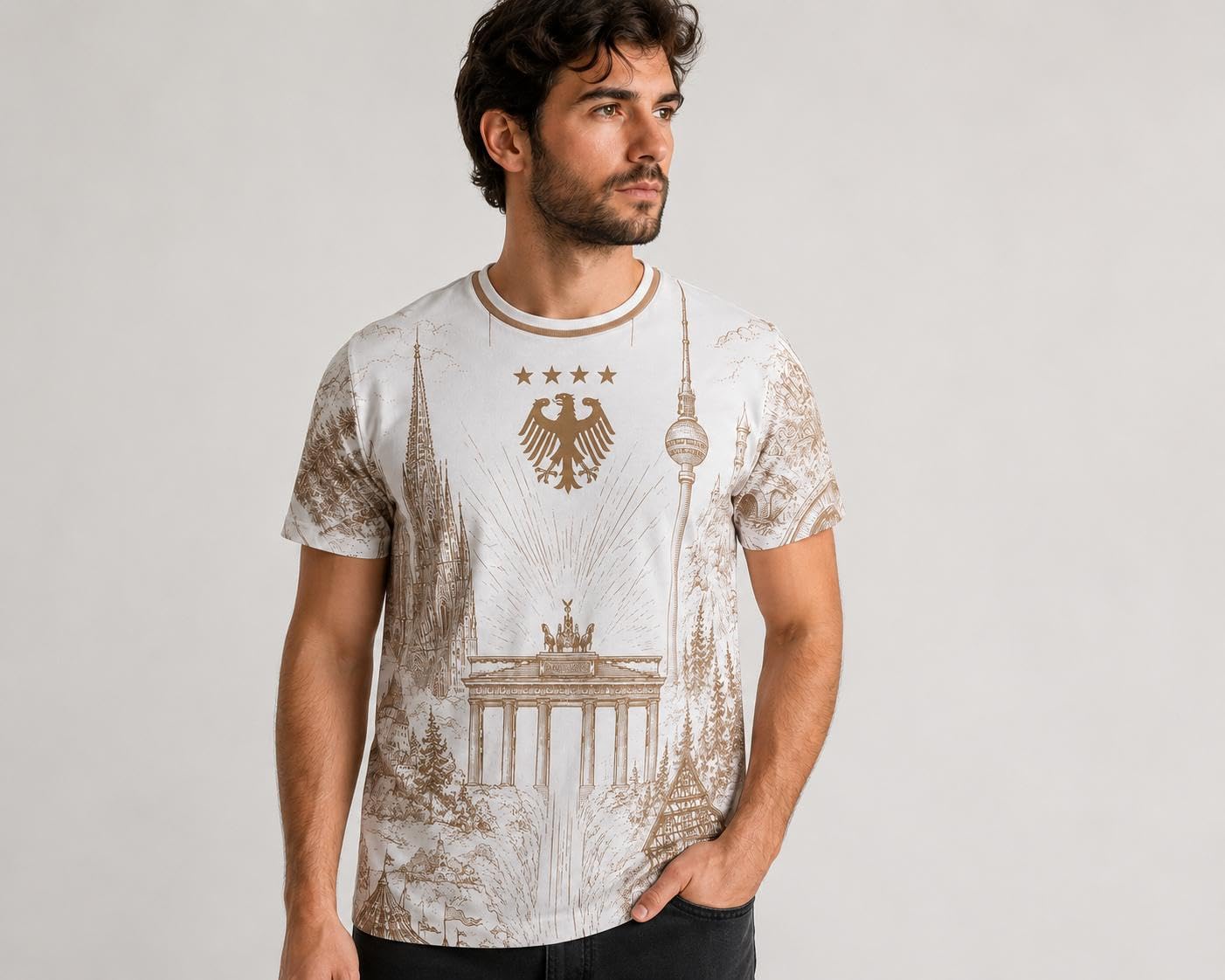 Deutschland Fußball Trikot WM 2026 Herren Kurzarm Shirt, 100% Polyester, Weiß Gold Design, Fan Trikot mit Deutschland Motiv
