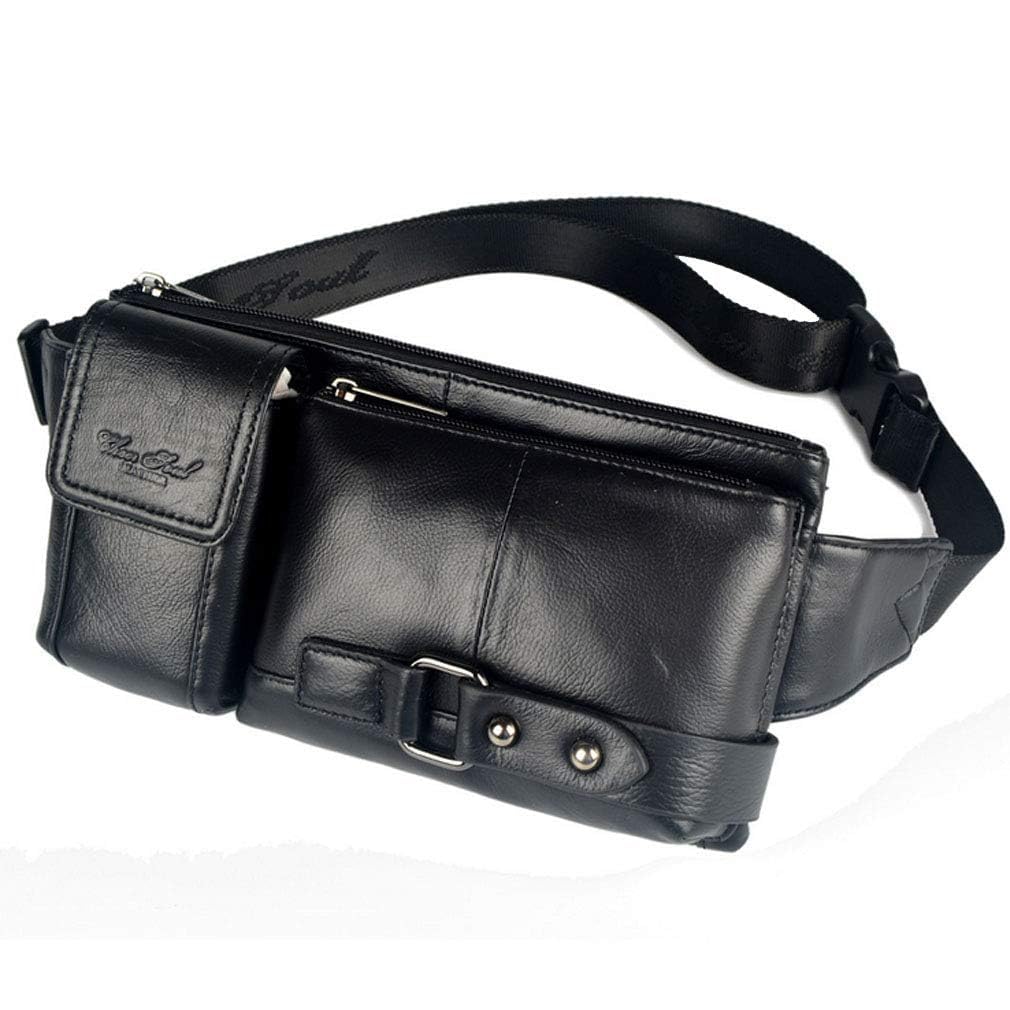 Hebetag Leather Waist Pack Belt Fanny Bag for Men Women Hip Bum Purse Travel Hiking Running Cell Phone Clutch Pouch Handbag, #18Black, One Size, Cycling, Outdoor โ image 1