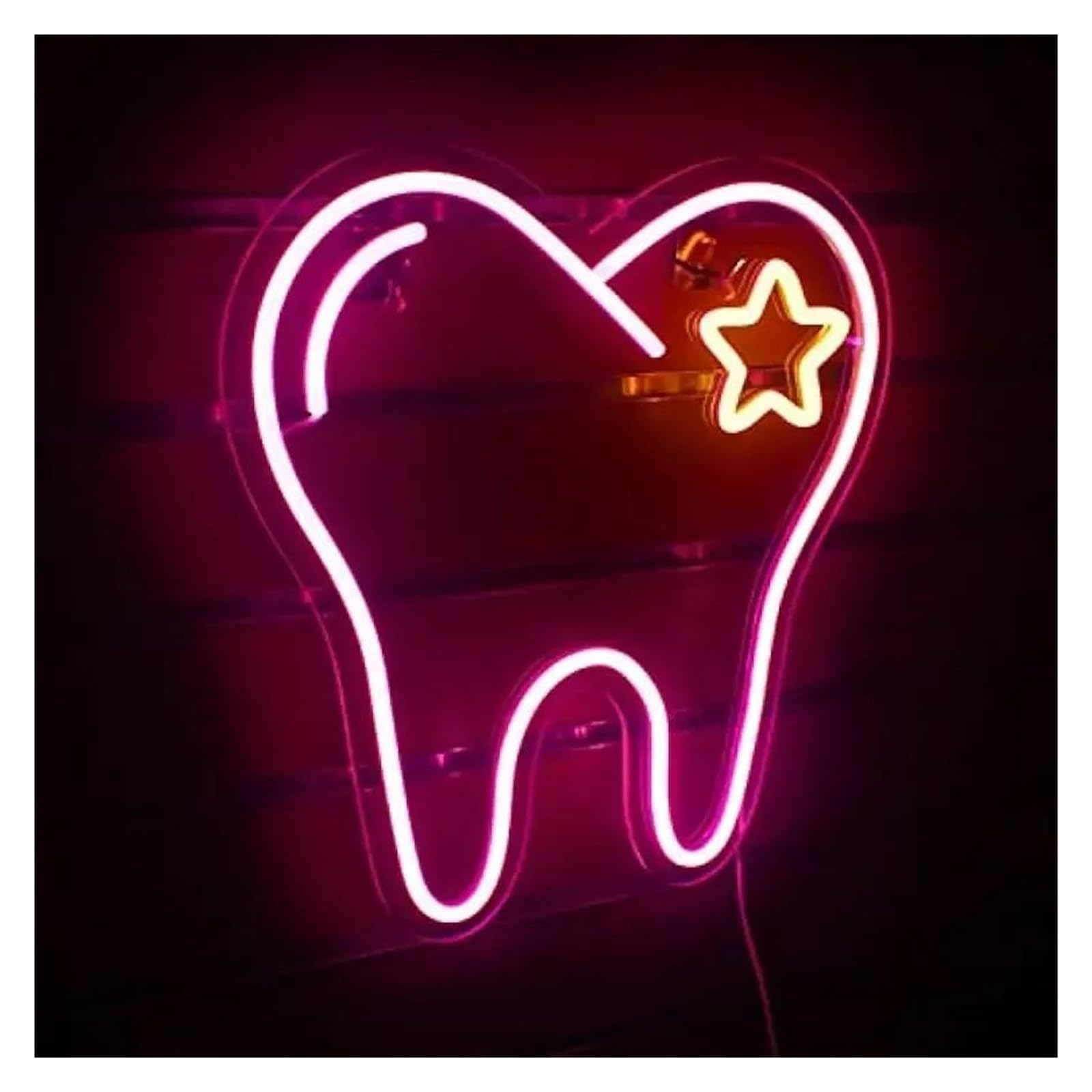 XENITE Luces Art Decoration Christmas Letrero De Neón Con Forma De Diente, Luz LED Regulable Para Decoración De Pared Alimentado Por USB Para Consultorio De Dentista, Iluminado, 32cm×35cm