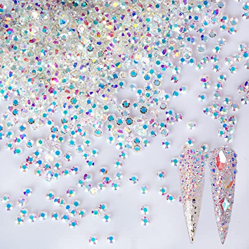 Image of 5760 Pieces Flatback Rhinestones for Nails 1.2MM Nail Rhinestones Gems Jewels Diamond Glass Mini AB Crystal Gemstones Bling Stones for Crafts Makeup Face Eyes,Transparent AB