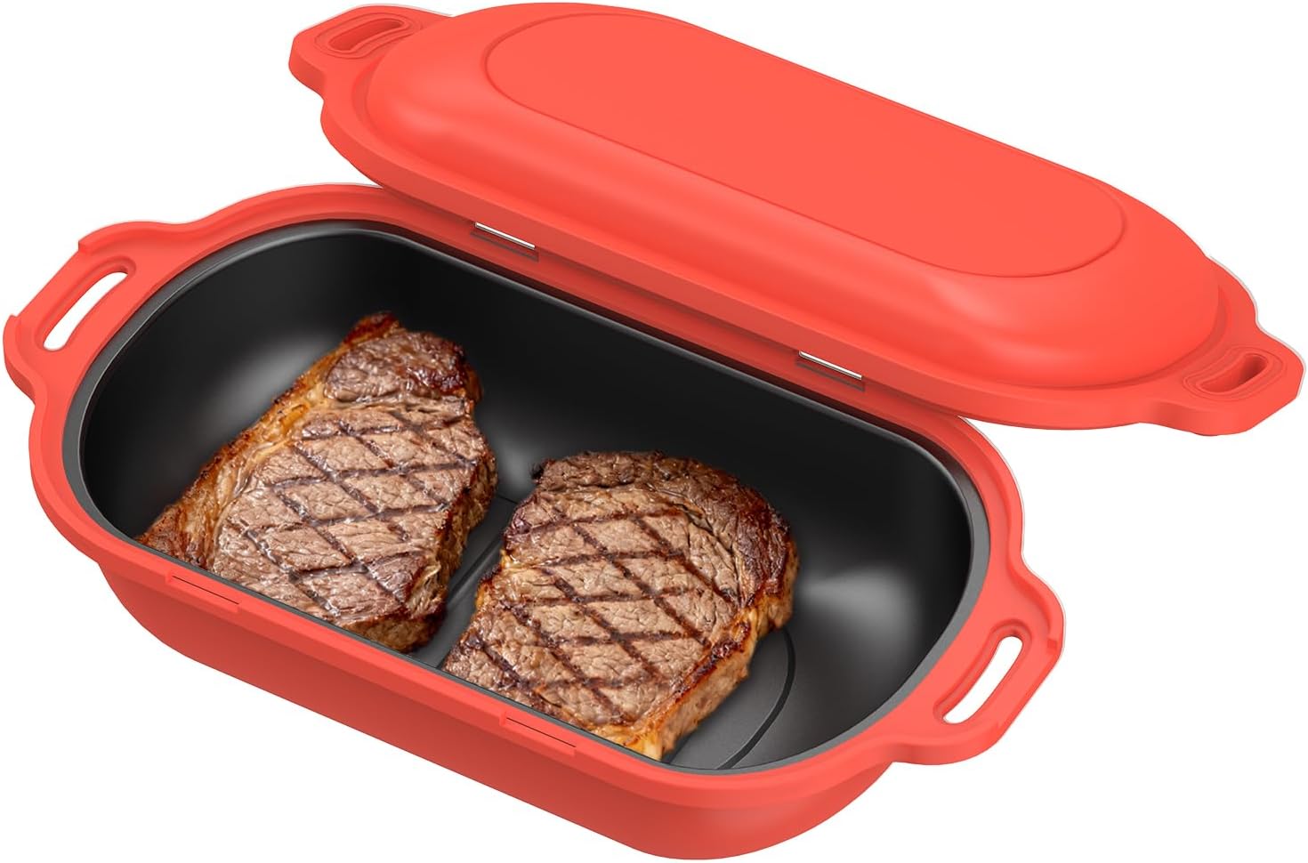 Microwave Grill Pan with Lid and Non-Slip Base, 10.2 Inch Microwave Crisper Pan for Grilling Meat, Sandwich Maker & Bacon Cooker, Dishwasher Safe Non-Stick Microwave Cookware for Dorm, RV, Office (Pink)