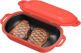 Microwave Microwave Grill Pan & Egg Cooker, Breakfast Maker for Grilling, Frying, Crisping Meat, Bacon, Pancakes & Veggies | Dishwasher Safe & Non-Stick for Kitchen RV, Dorm, Office (Red)