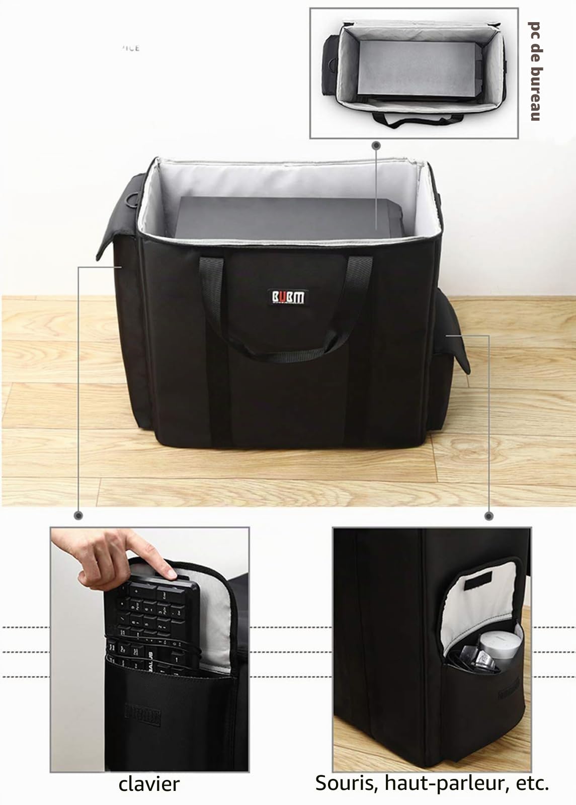 Hallart BUBM Housse de Transport pour Ordinateur de Bureau, Sac fourre-Tout rembourré en Nylon pour Transporter Tour d'ordinateur, châssis, Clavier, câble et Souris