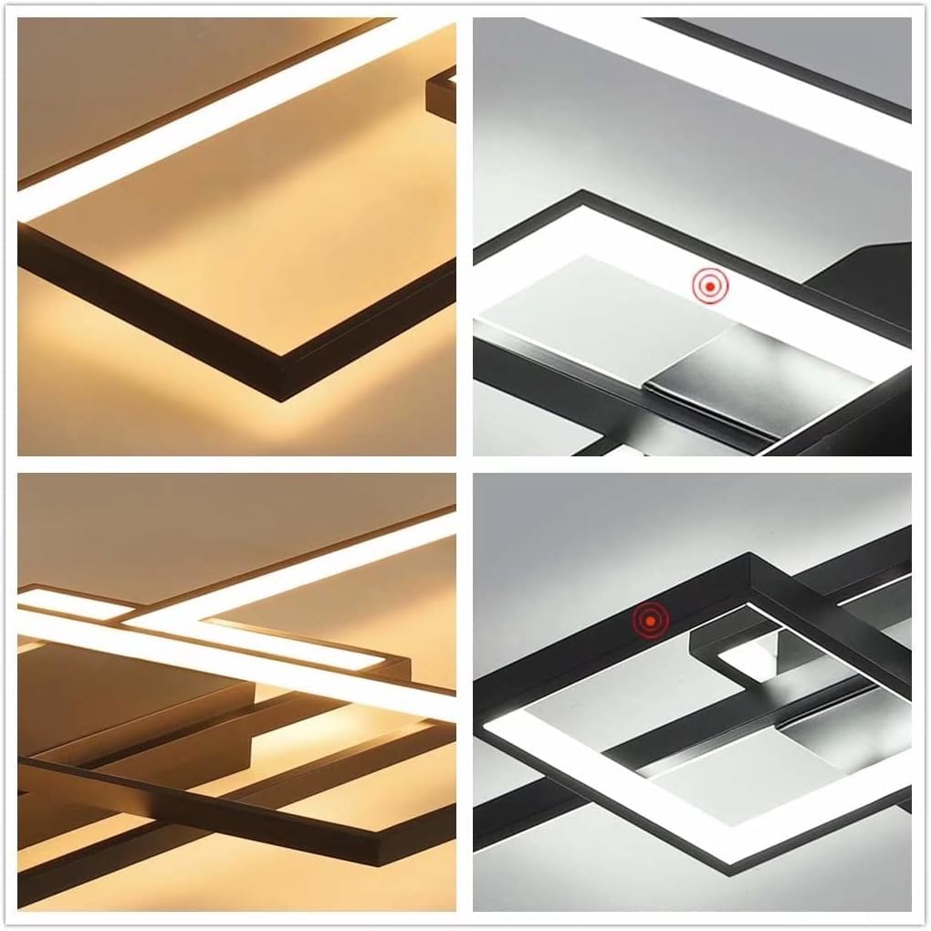 Plafón LED simple techo moderno lámpara salón de techo atmósfera rectangular focos lámpara de cama de aluminio acrílico reflectores regulable continuo con mando a distancia, negro, 140 cm de longitud