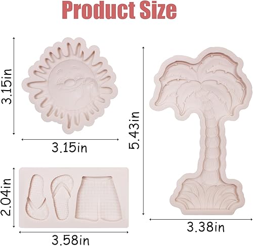 Miniatura 2 de Moldes de silicona para chocolate solar, 3 piezas, cocotero hawaiano junto al mar, playa, fondant, pantuflas, pantalones cortos de surf, molde de