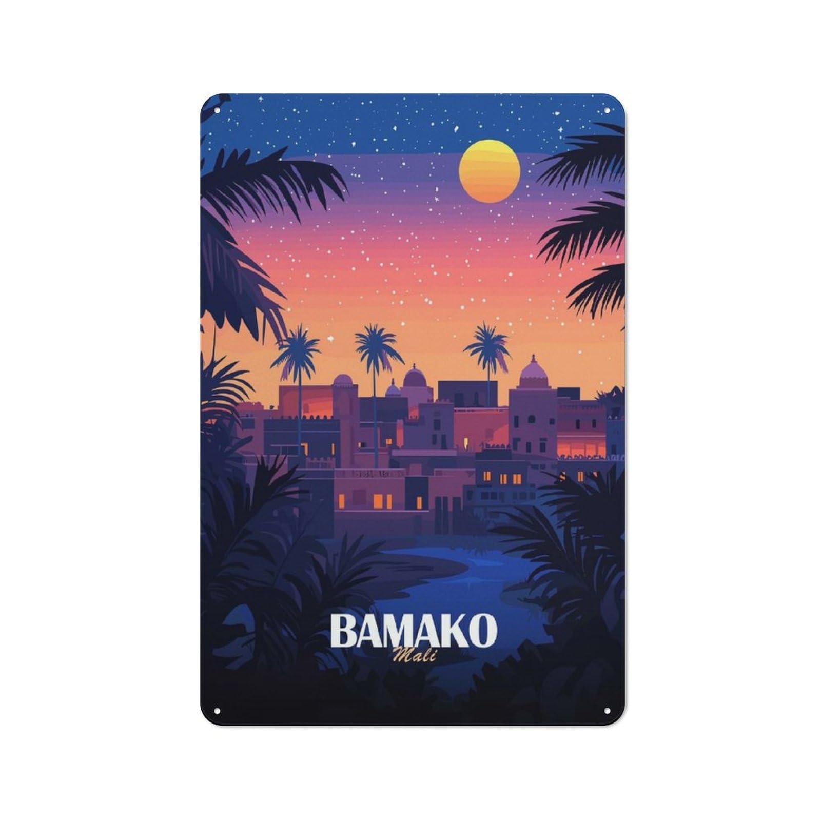 Junmoney Bamako, Mali Travel Urban Decorative Metal Plaque 30X20cm Featuring Loft Wall Plaque For Loft, Studio, Office Or Creative Room