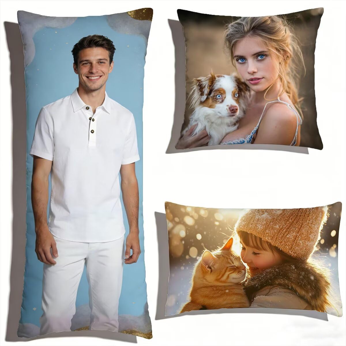 Kissen Personalisiert, Kissenbezug 60x180-Kissen mit Foto Doppelseitig Bedruckt Fotokissen, Dekokissen, Fügen Sie Jeden Bildtext Hinzu und Druck Zierkissen Sofakissen, Personalisierte Geschenke 0o-15