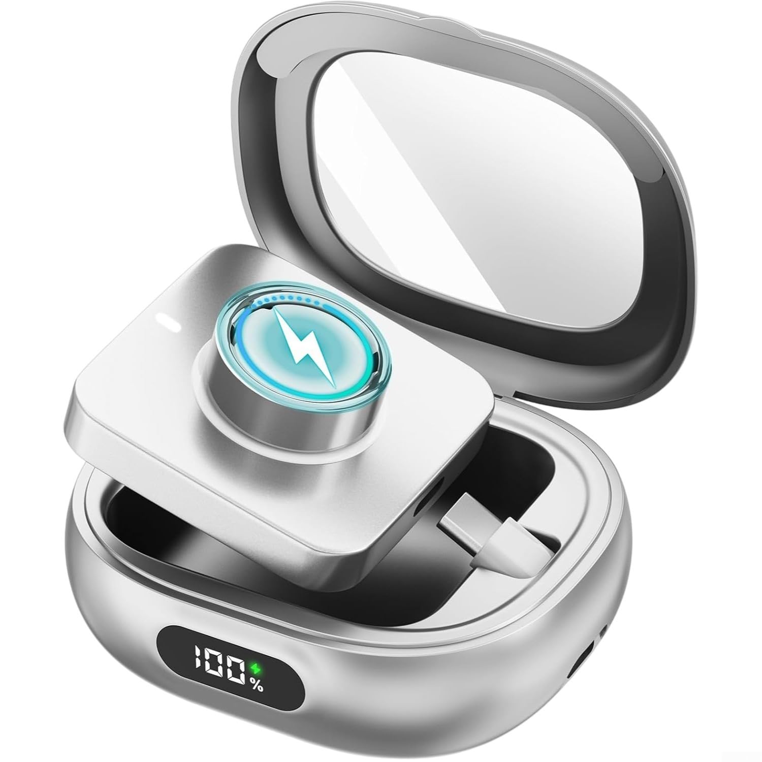 Startbuymore Oura Ring 4 Ladehülle, 2000 mAh Ladehülle, kompatibel mit OURA Ring Gen 4 und mit Echtzeit-Akkuüberwachung und 45-Tage-Standby-Zeit (Silber)