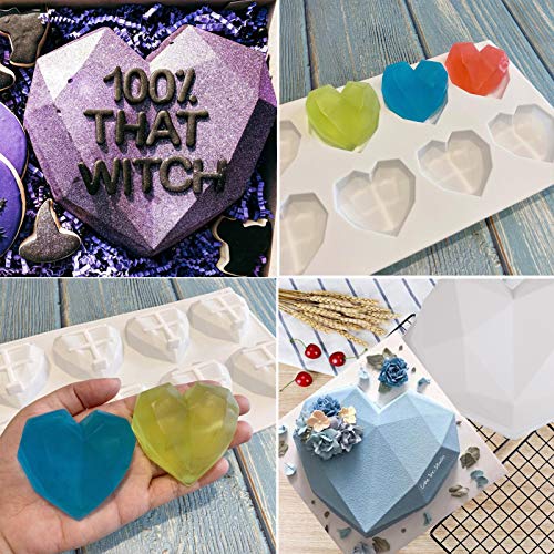 Diamond Heart Mousse Cake Mold Trays, 2 Pack Heart Shape Silicone Cake Mold Dessert Baking Pan Silicone Fondant Mold for Home Kitchen Baking Chocolate Fondant Wedding Engagement Valentines Day - Thumbnail 7