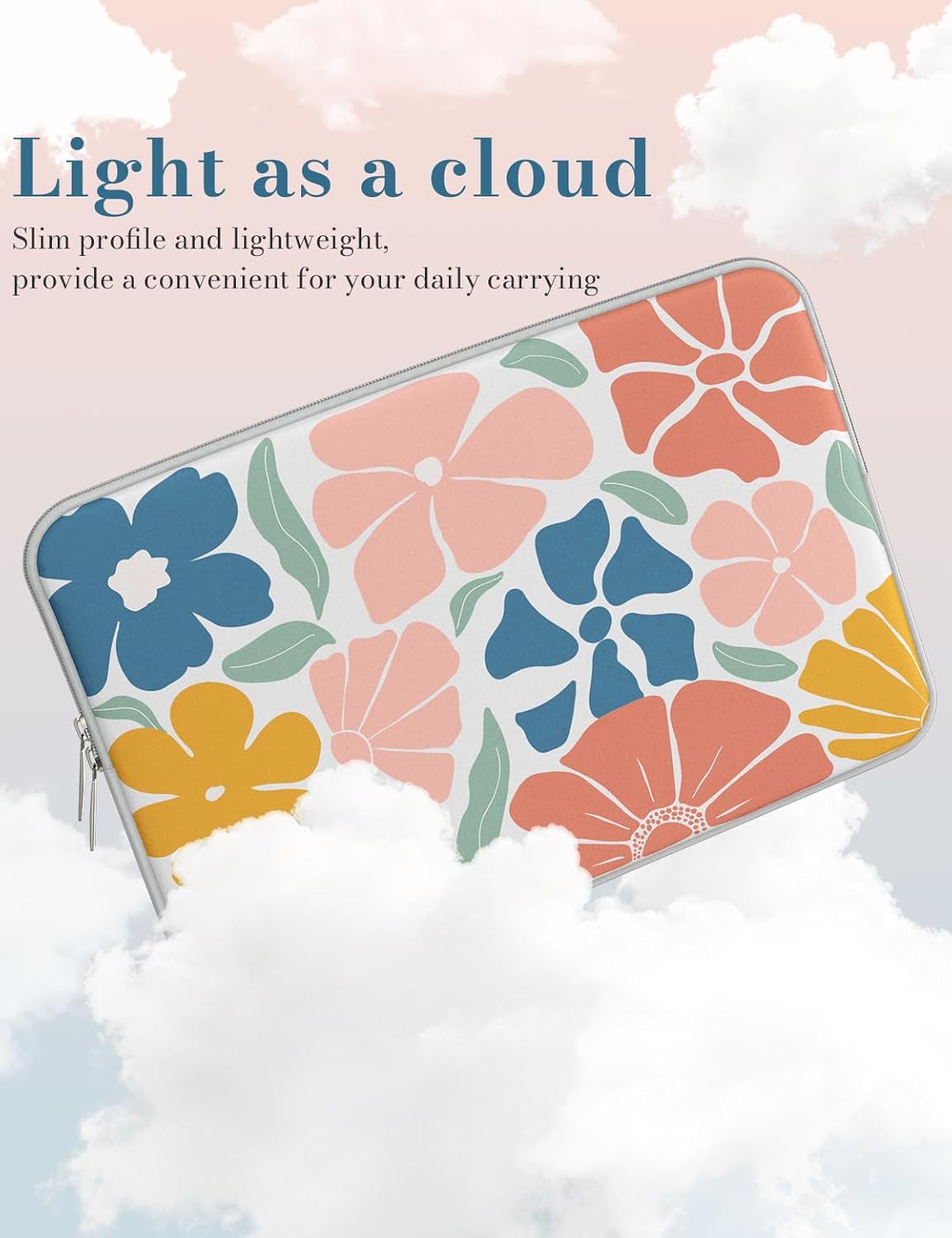 iCasso Laptop Sleeve 13 inch for MacBook Air 13-13.6 inch M3/M2/M1, Laptop Sleeve for MacBook Pro 13 inch 2024-2016, Slim Protective Travel Carrying Case for MacBook Pro 14 inch, Colorful Flower - Image 4