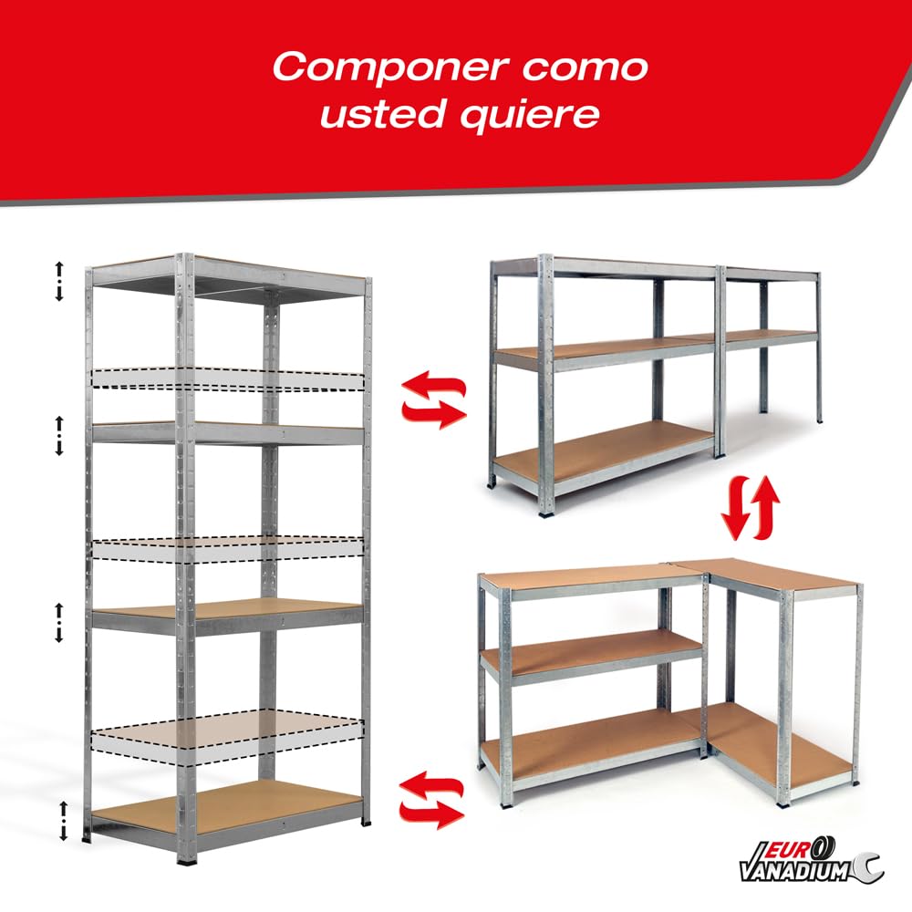 Doble Estantería de almacenamiento Cargas Pesadas - 160 x 160 cm - 640 kg - Estantería de garaje modulable, 4 Niveles, 8 Estantes