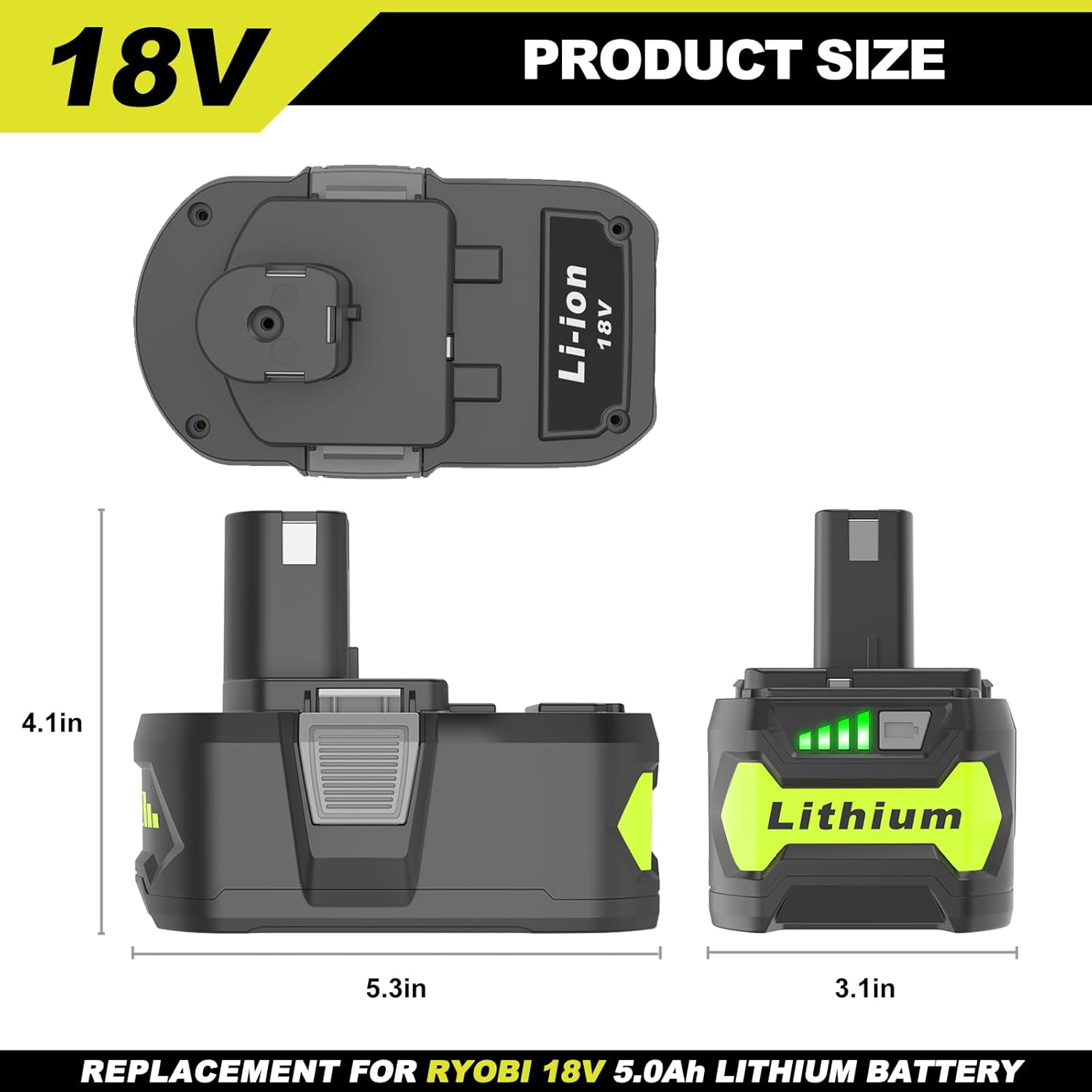2-Pack 5000mAh Replacement for Ryobi 18V Battery P102, P103, P104, P105, P107, P108, P109, Compatible with Ryobi One+ 18V Cordless Power Tools and Charger