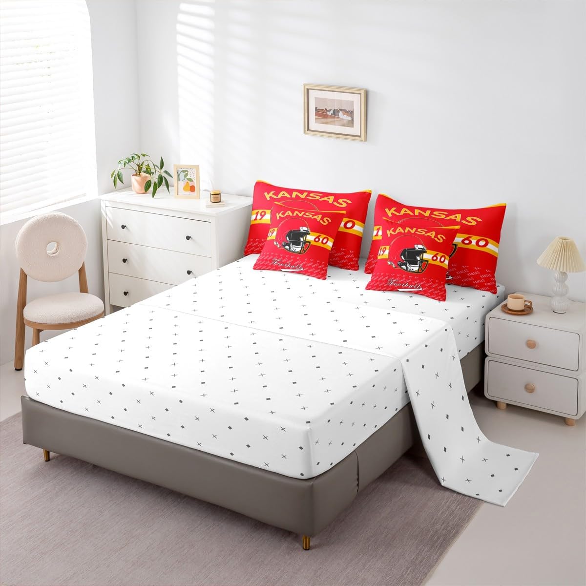 Feelyou Football Queen Comforter Set with Sheets for Kids Boys Girls Kansas 7 Pieces Bedding Set Football City Bed in a Bag Sports Games Room Decor Soft Lightweight Microfiber