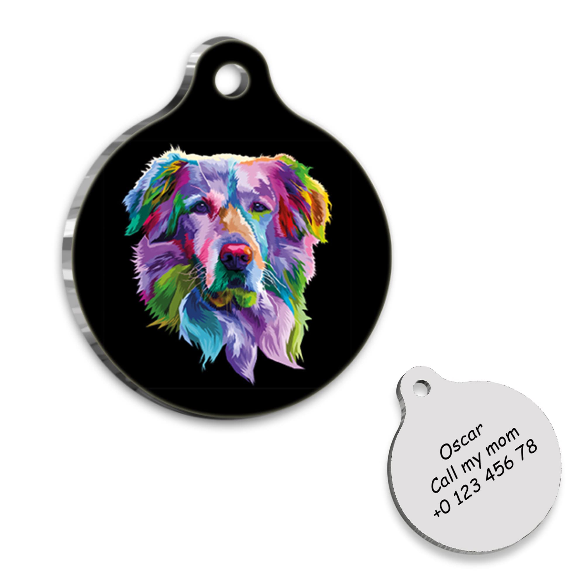 Golden Retriever Portrait Personalized Dog Tag - Golden Retriever Custom Name Tag - ID Tag for Dog - Customized Pet Tags - Dog Name id Tag - Dog Name Tag - Engraved Dog Tag