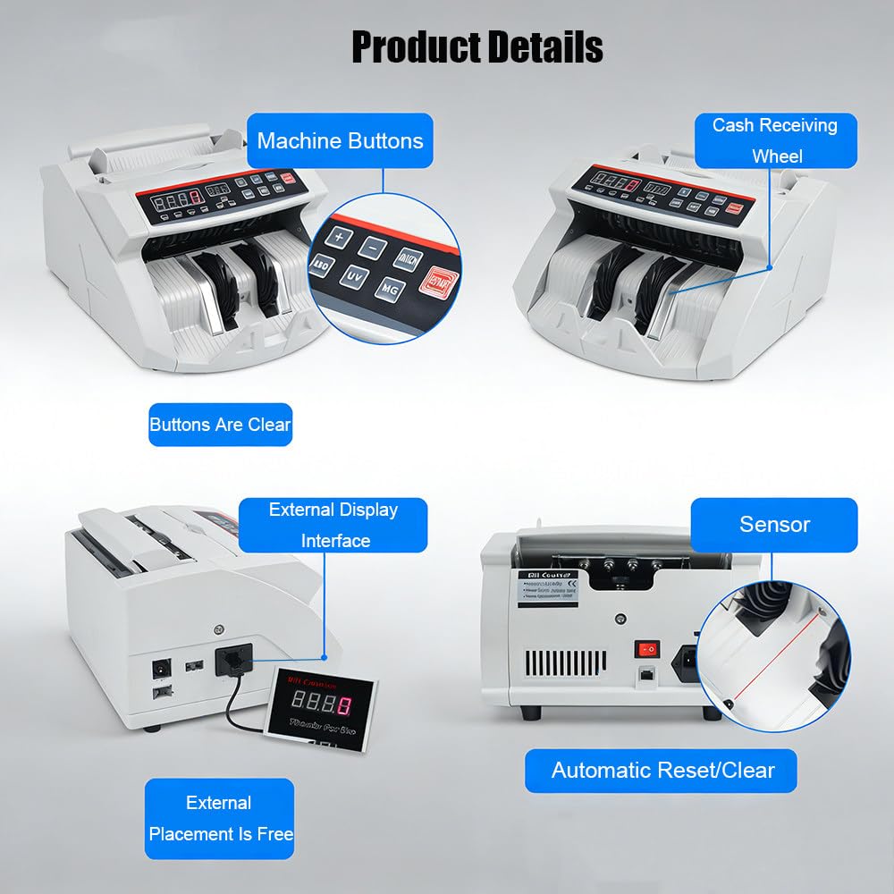 Contabanconote,900 Banconote/Minuto,Con Display Lcd,Funzione Di Rilevamento Banconote False Uv/Mg,Funzioni Di Preimpostazione/Cancellazione/Aggiunta,Per Ufficio/Banca(Gbp/Eur/Usd)