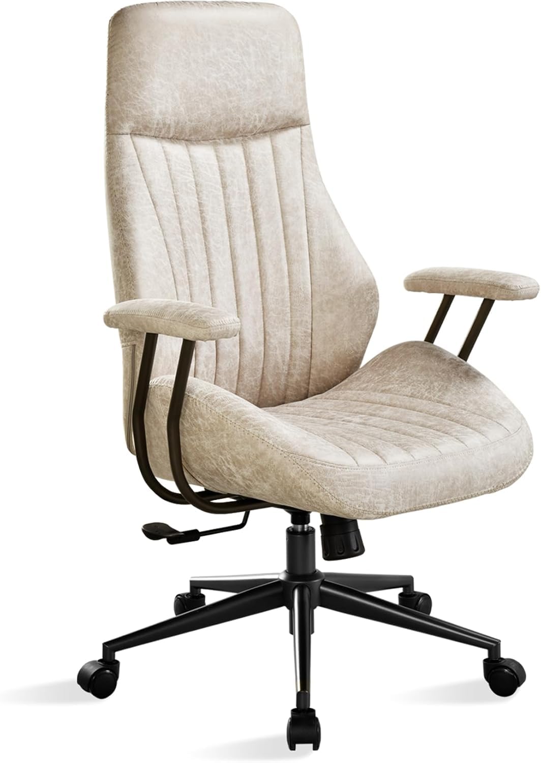 Ergonomic Home Office Chair (Beige, Suede Leather)