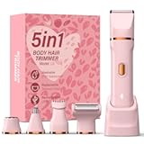 5-in-1 Bikini Trimmer for Women, IPX7 Waterproof Electric Razors Shaver, Cordless Body Hair Trimmer, Facial & Pubic Hair Removal, Ceramic Blade (Blush)