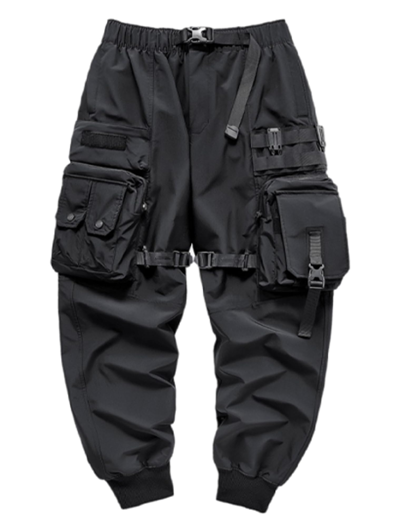 Ambcol Streetwear Hip Hop Pants Cargo Pants Joggers Casual Active Sports Sweatpants for Men Couple Women Unisex (Black-25,Large)