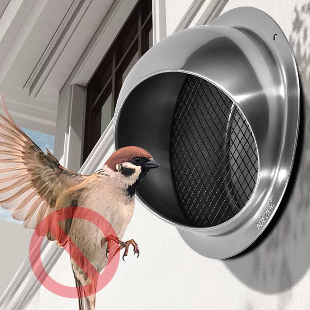 Griglia Ventilazione in Acciaio Inox con Rete | 150-200 mm Griglia per L'aria di Scarico da Parete, Scarico Rapido, per Cucina, Cappa Aspirante, Bagno(200mm/8in)