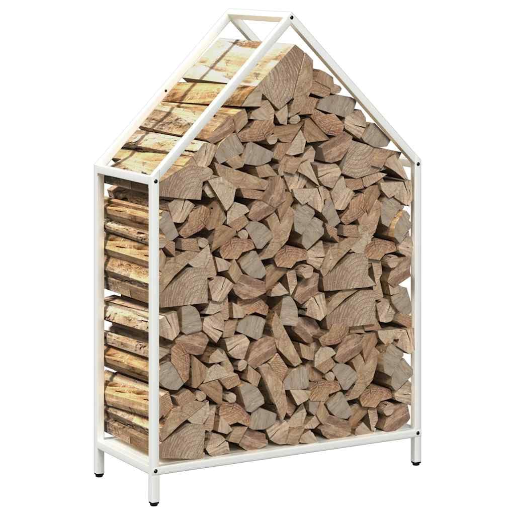 Brennholzregal Weiß aus kaltgewalztem Stahl 60x25x90 cm mit 100 kg Traglast Holzstapelhilfe für Kamin und Ofen Lagerung im Innen- und Außenbereich