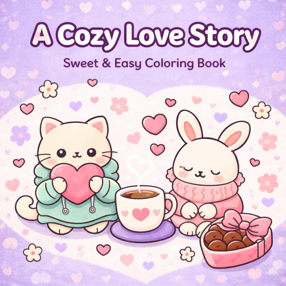 A Cozy Love Story: Sweet & Easy Coloring Book: A Relaxing Coloring Book for Adults and Teens Featuring Cute Love Scenes, Cozy Moments, and a Sweet Cat and Bunny Romance