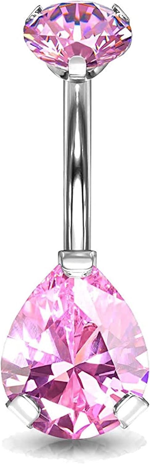 Covet Jewelry Titanium Internally Threaded Top Prong Pear CZ Belly Button Navel Rings