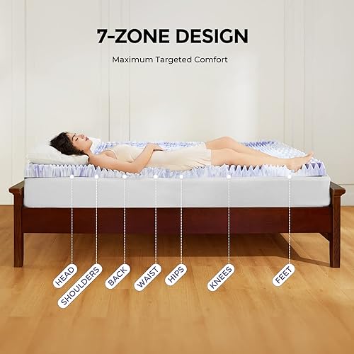 Miniatura 2 de Dreamsmith 2 Inch 7-Zone Twin Memory Foam Mattress Topper, Cooling Gel Infused Foam Mattress Topper Twin for Back Pain, CertiPUR-US Certified