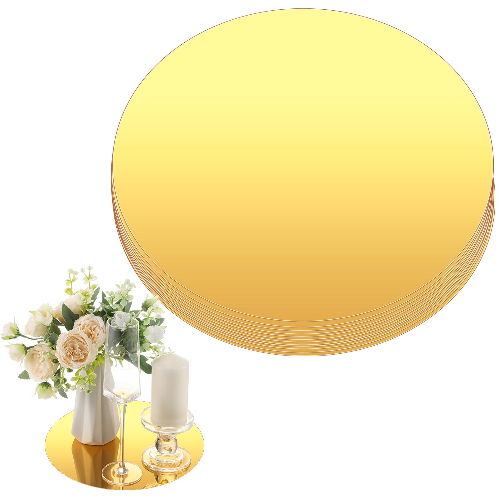 12 Pcs 12 Inch Acrylic Round Mirrors for Tables Centerpieces Circle Mirrors Candle Plates for Wall Wedding Table Centerpieces Round Mirror Tray for Baby Shower Party Christmas, Thickness 1 mm