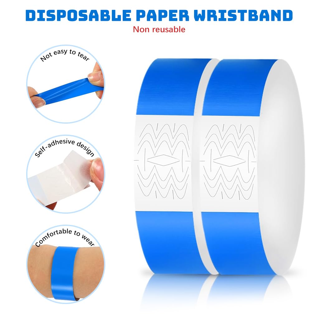 HASTHIP® Paper Wrist Band 300 Pack Waterproof Blue for Events Party Entry 1